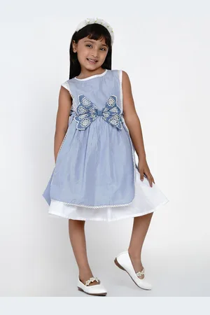 Bhama Girls Blue Striped Fit and Flare Dress