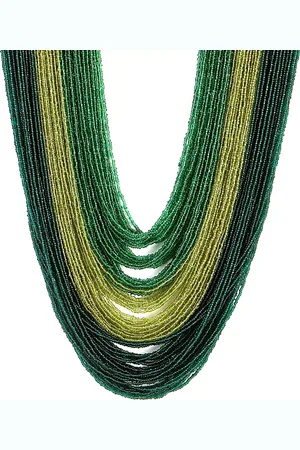 Bamboo Tree Jewels Green Bead Metal Necklace