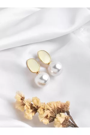 Joker & Witch Women Gold-Toned & White Contemporary Studs Earrings