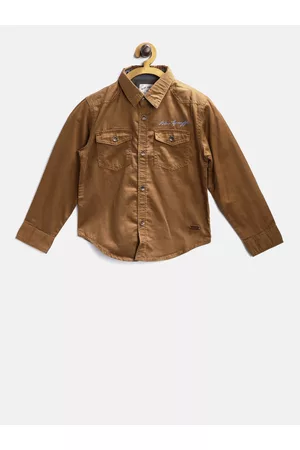 Blue Giraffe Boys Brown Solid Casual Shirt