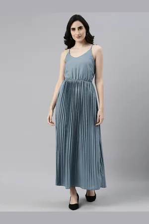Campus Blue Accordion Pleated Maxi Dress