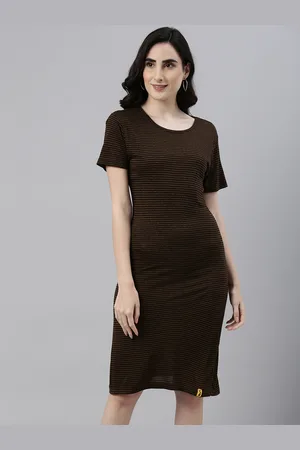 Campus Brown Ribbed Sheath Dress