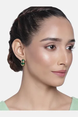 ESTELE Women Gold-Toned & Green Contemporary Studs Earrings
