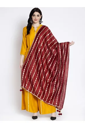 Clora Creation Maroon Gotta Patti Embroidered Silk Dupatta