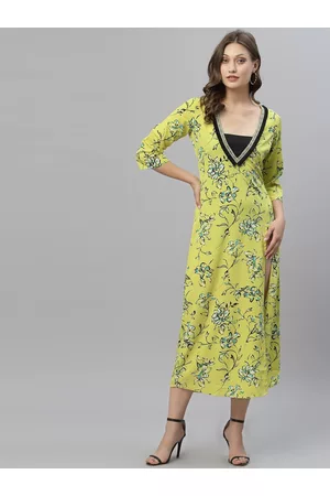 KASSUALLY Women Lime Green & Black Printed Longline Shrug