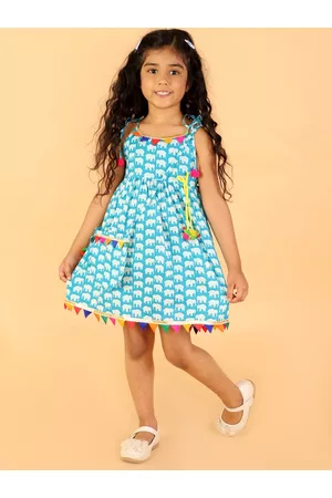 KID1 Blue & White Ethnic Motifs Printed Ethnic Dress
