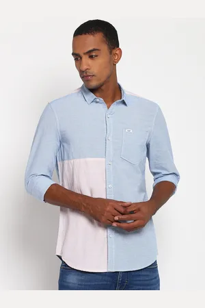 Lee Men Blue & White Colorblocked Classic Slim Fit Casual Shirt