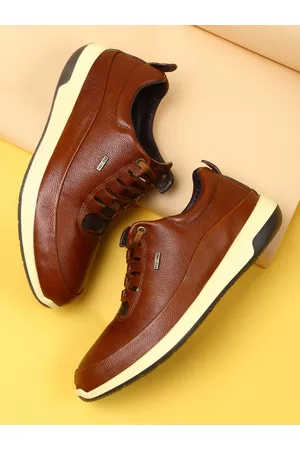 Red Chief Men Brown Solid Regular Leather Sneakers