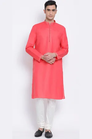 Sanwara Men Pink & Off-White Solid Kurta with Churidar