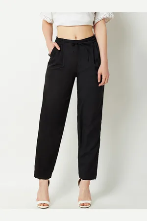 Miss Chase Women Black Regular Fit Solid Cigarette Trousers