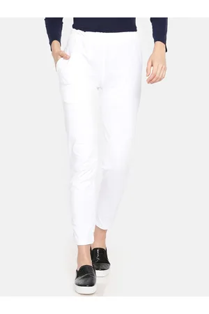 Dollar Missy Women White Solid Classic Straight Fit Cigarette Trousers