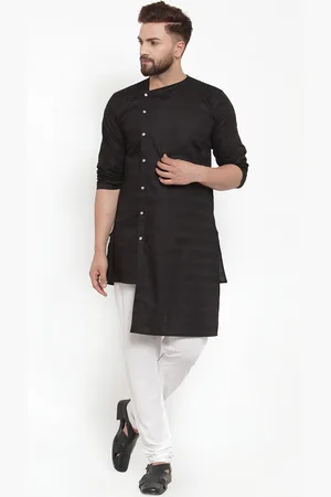 KLOTTHE Men Black Striped Pure Cotton Kurta with Pyjamas