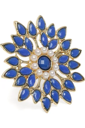 Kord Store Blue Gold Plated Kundan Studded Adjustable Finger Ring