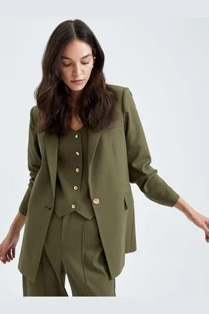 DeFacto Women Khaki Solid Regular Fit Formal Blazer