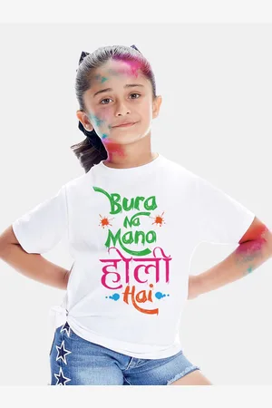 BONKIDS Girls White Bura Na Mano Holi Printed T-shirt