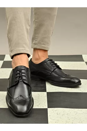 San Frissco Men Black Solid Genuine Leather Formal Brogues