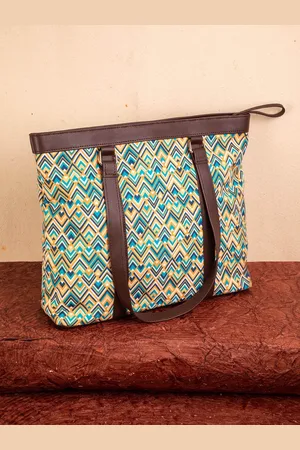 DEEBACO Yellow & Blue Geometric Printed Oversized Tote Bag
