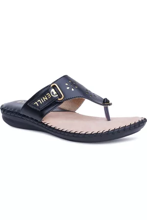 Denill Woman Blue Printed Open Toe Flats with Laser Cuts