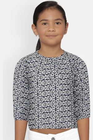 Scouph Girls Navy Blue & White Ethnic Motif Print Regular Top