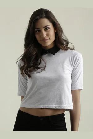 Miss Chase Women Off-White Colourblocked Cropped Boxy Pure Cotton Top