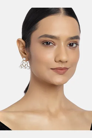 ESTELE Women Gold-Toned & White Contemporary Drop Earrings