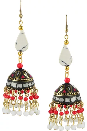DESI COLOUR White Dome Shaped Jhumkas Earrings