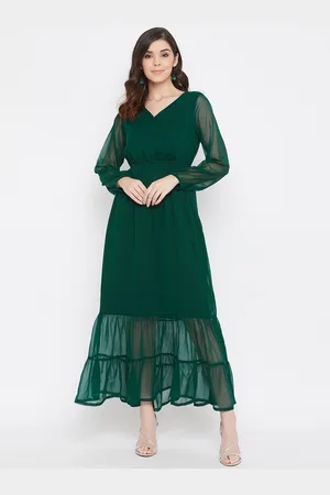 Color Cocktail Women Green Solid Maxi Dress
