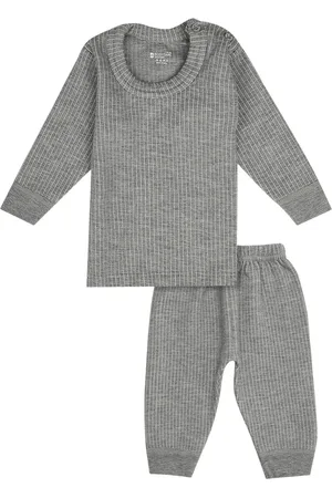 BodyCare Kids Grey Melange Striped Ribbed Thermal Set