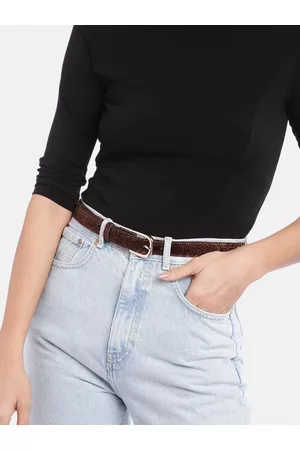 Berrylush Women Brown Glitter Belt