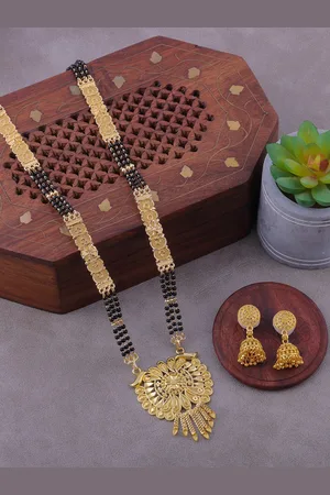 Brandsoon Gold-Plated Black Beaded Mangalsutra
