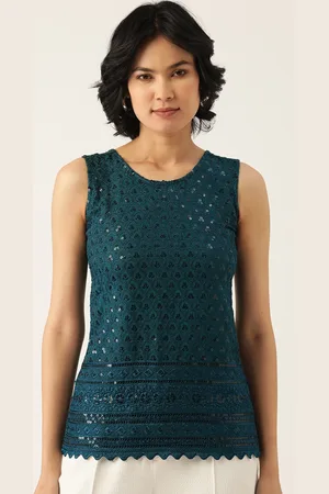 BRINN Teal Green Embroidered Sequin Detail Tank Top