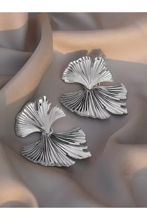 Joker & Witch Women Silver-Toned Leaf Shaped Drop Earrings