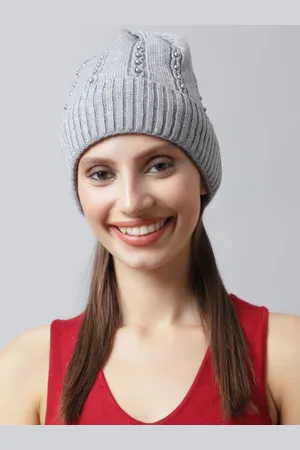 Loom Legacy Women Grey Embellished Acrylic Beanie
