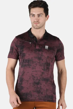 Rock.it Men Maroon Polo Collar Raw Edge Slim Fit Training or Gym T-shirt