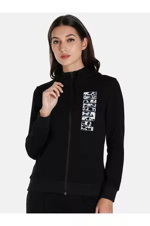 PUMA Women Black Camo Graphic Printed Regular Fit Hooded Sweatshirt