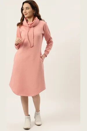 BRINN Nude Pink Cowl Neck Fleece Sweatshirt Style Dress