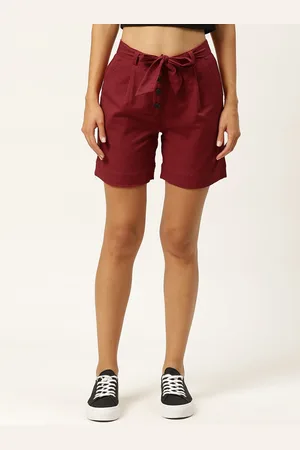 IQRAAR Women Maroon Cotton Shorts
