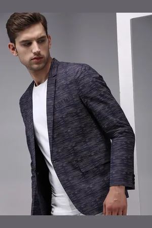 SHOWOFF Men Navy Blue Printed Single-Breasted Blazer