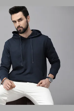 Roadster Men Navy Blue Solid Hooded Sweatshirt