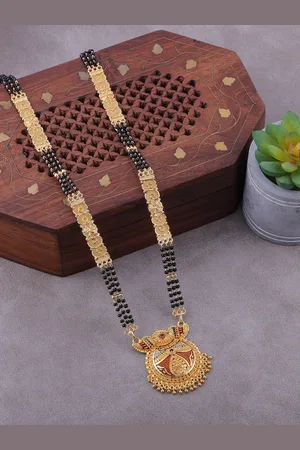 Brandsoon Gold-Plated Black Beaded Mangalsutra