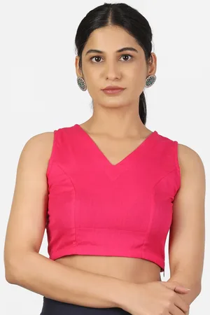 Llajja Women Pink Solid Pure Cotton Saree Blouse