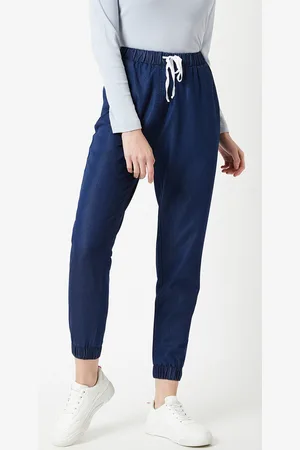 Miss Chase Women Blue Regular Fit Denim Cropped Joggers