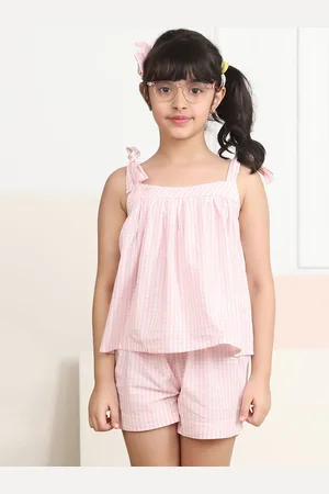 Biglilpeople Kids Pink Checked Pure Cotton Shoulder Straps Top with Shorts