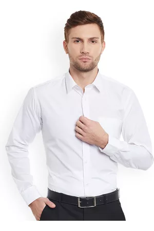 English Navy Men White Slim Fit Formal Shirt