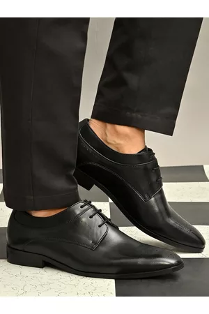 San Frissco Men Black Solid Genuine Leather Formal Derbys
