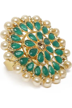 Kord Store Green Gold Plated Stone Studded Adjustable Finger Ring