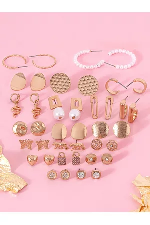 Ami Set of 20 Gold-Toned Contemporary Stud Drop & Semi-Hoops Earrings