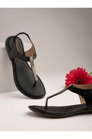 Shoetopia Girls Black Embellished T-Strap Flats