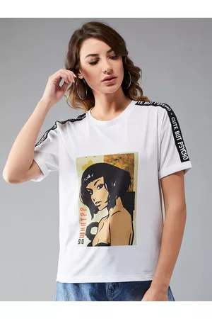 DOLCE CRUDO Women White Printed Round Neck T-shirt