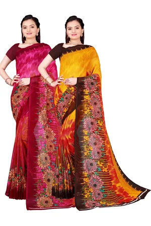 Florence Pink & Mustard Floral Pure Georgette Saree Pack Of 2
